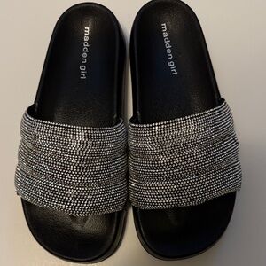 Madden Girl Black Sandals with Silver Sparkle